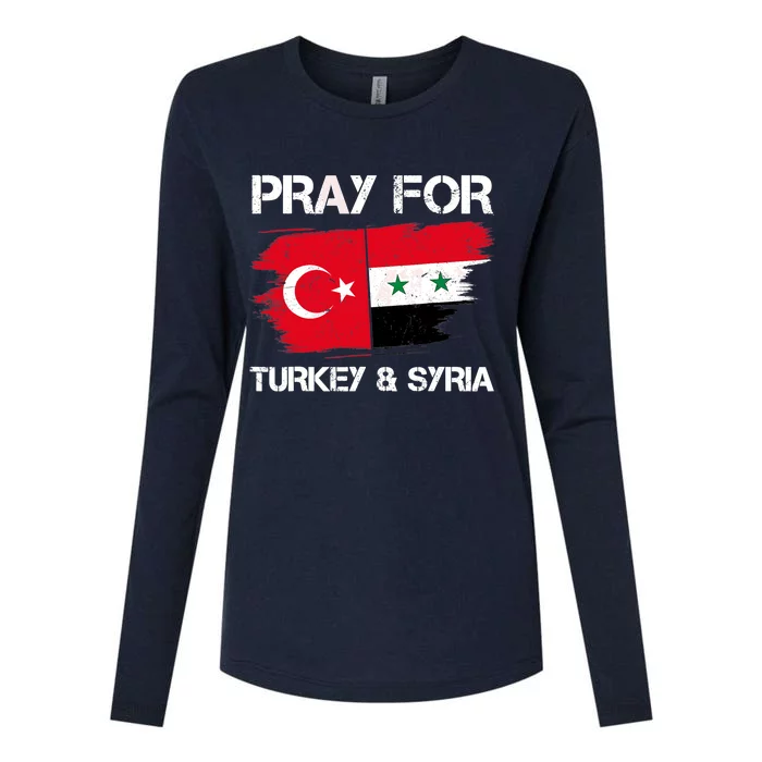 Pray For Turkey & Syria Flag Earthquake In Turkey Syria Womens Cotton Relaxed Long Sleeve T-Shirt