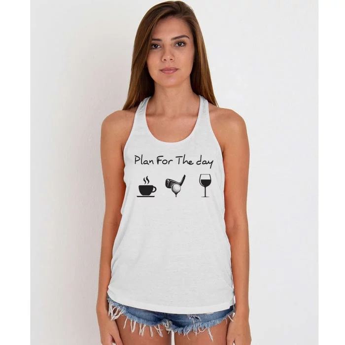 Plan For The Day Coffee Golf Wine Women's Knotted Racerback Tank