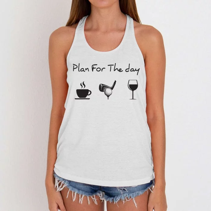 Plan For The Day Coffee Golf Wine Women's Knotted Racerback Tank