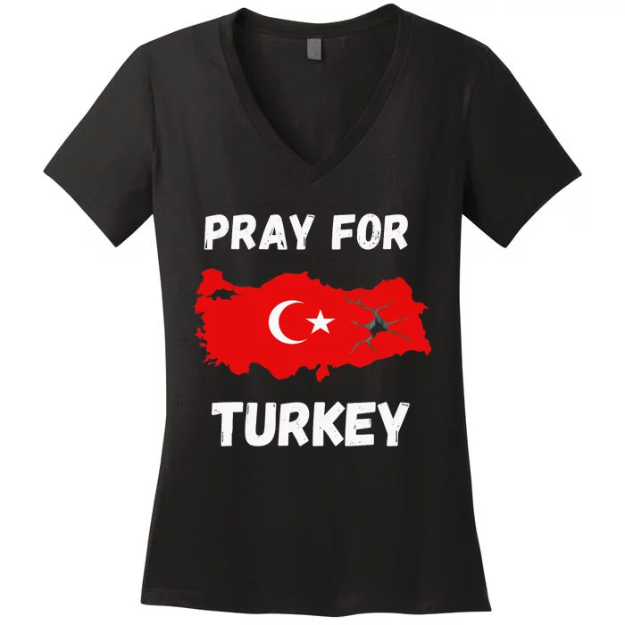 Pray For Turkey & Syria Flag Earthquake In Turkey Syria Women's V-Neck T-Shirt