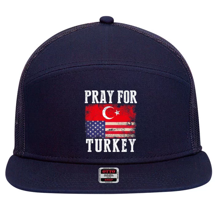 PRAY FOR TURKEY VINTAGE FLAG TURKEY 7 Panel Mesh Trucker Snapback Hat