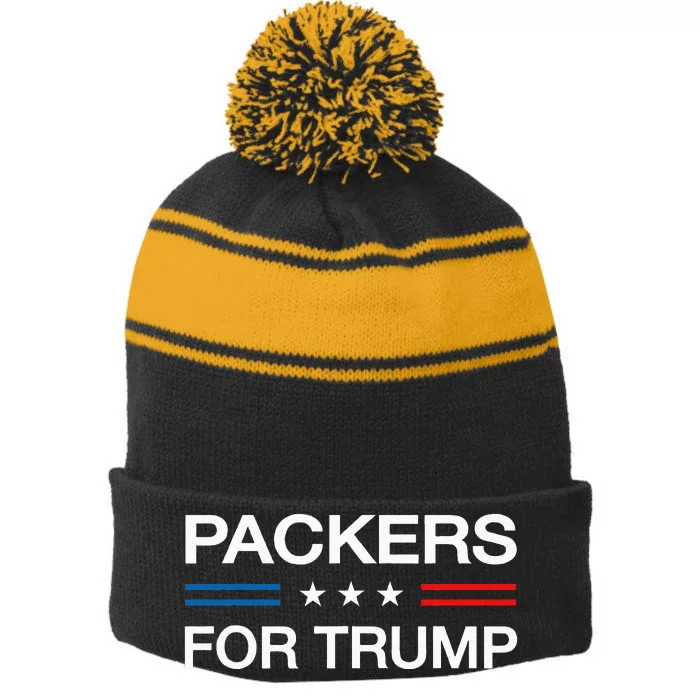 Packers For Trump Funny Election 2024 Vote Warehouse Packer Stripe Pom Pom Beanie