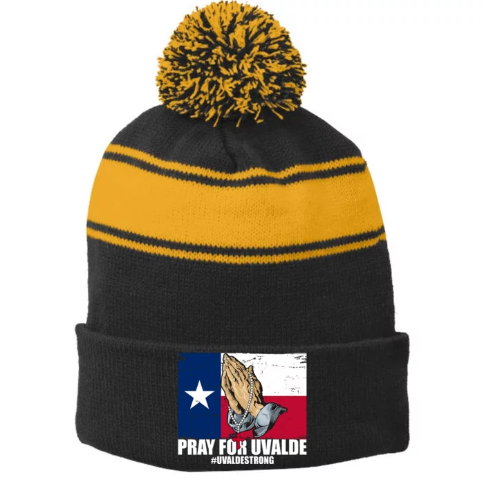 Pray For Uvalde Texas Strong Stripe Pom Pom Beanie