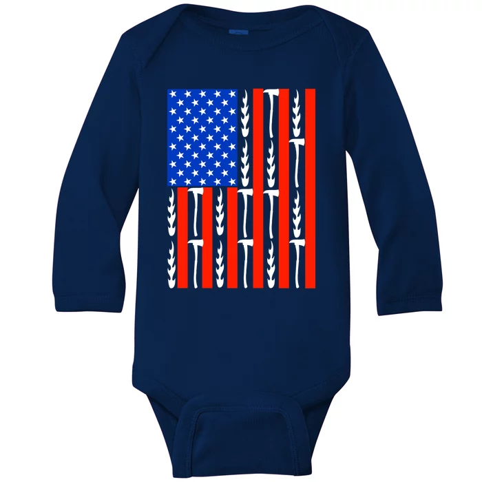 Patriotic Firefighter Us American Flag Red Line Usa Fire Gift Baby Long Sleeve Bodysuit