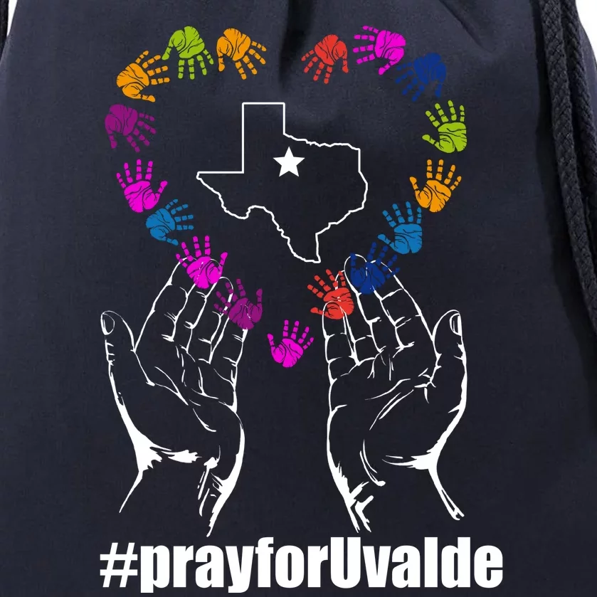 Pray For Uvalde Colorful Handprints Drawstring Bag