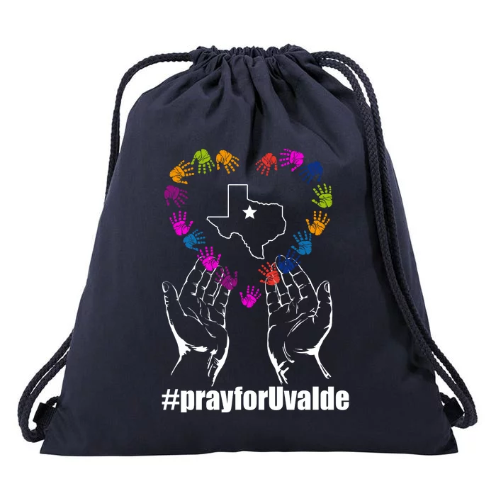 Pray For Uvalde Colorful Handprints Drawstring Bag