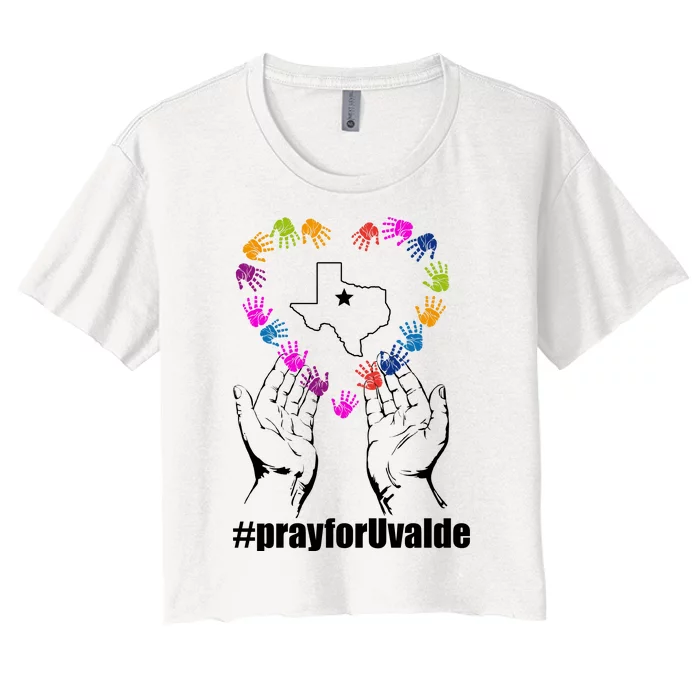 Pray For Uvalde Colorful Handprints Women's Crop Top Tee