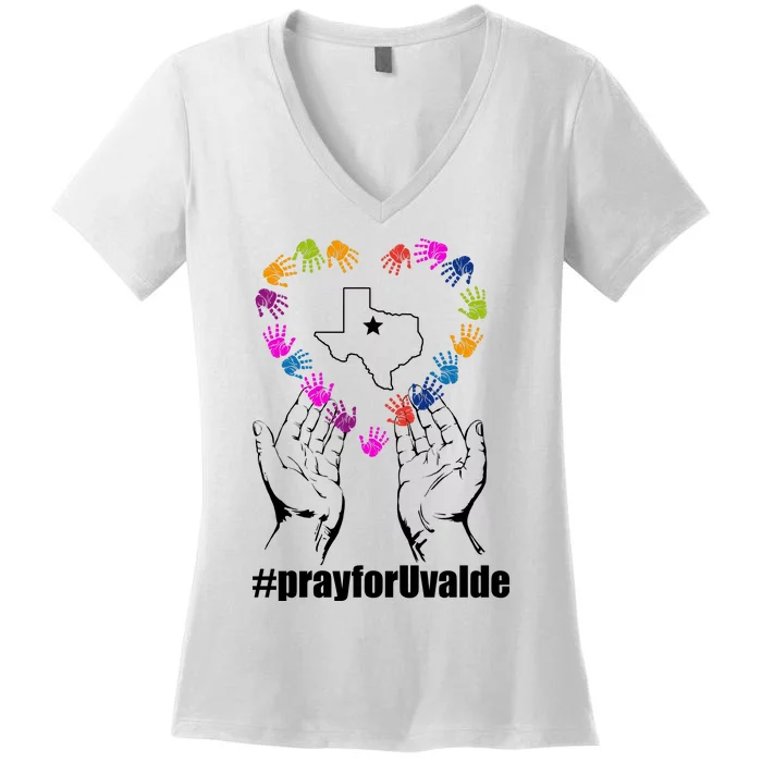 Pray For Uvalde Colorful Handprints Women's V-Neck T-Shirt