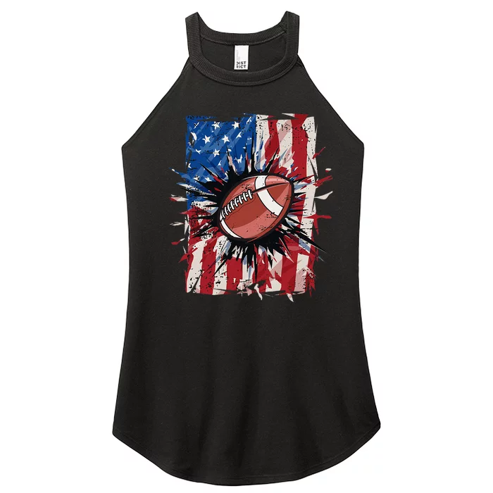 Patriotic Football Usa American Flag Women’s Perfect Tri Rocker Tank