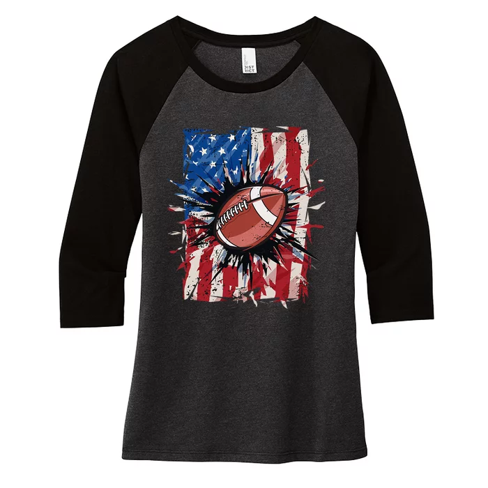 Patriotic Football Usa American Flag Women's Tri-Blend 3/4-Sleeve Raglan Shirt