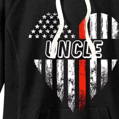 Proud Firefighter Uncle American Flag Heart Gift Women's Fleece Hoodie