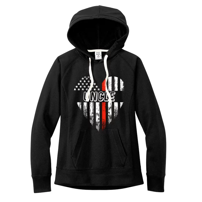 Proud Firefighter Uncle American Flag Heart Gift Women's Fleece Hoodie