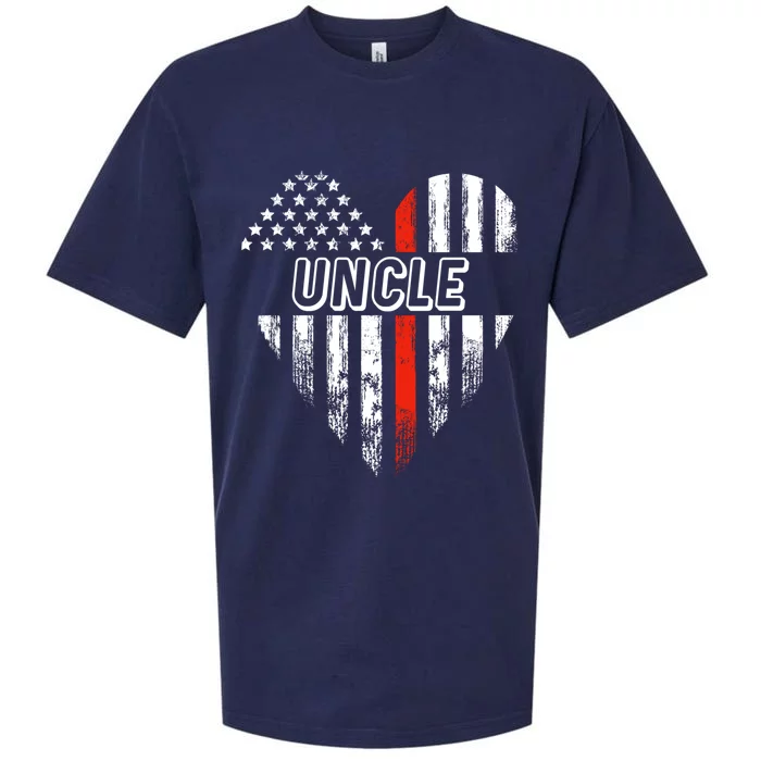 Proud Firefighter Uncle American Flag Heart Gift Sueded Cloud Jersey T-Shirt