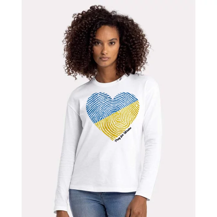 Pray For Ukraine Heart Womens Cotton Relaxed Long Sleeve T-Shirt