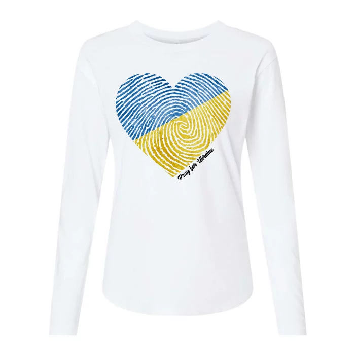 Pray For Ukraine Heart Womens Cotton Relaxed Long Sleeve T-Shirt