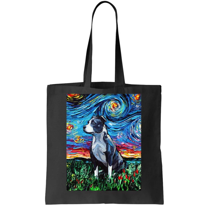 Pitbull Full Version Starry Night Dog Art by Aja Tote Bag