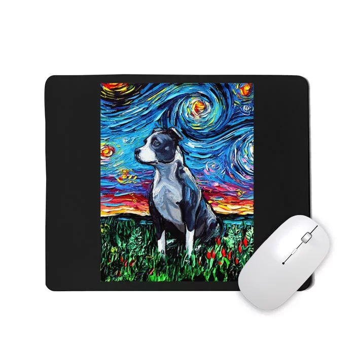 Pitbull Full Version Starry Night Dog Art by Aja Mousepad