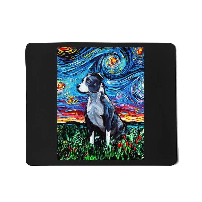 Pitbull Full Version Starry Night Dog Art by Aja Mousepad