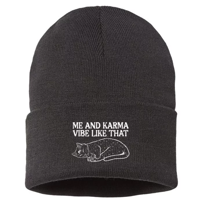 Playful Feline Vibes Hilarious Me and Karma Design Sustainable Knit Beanie