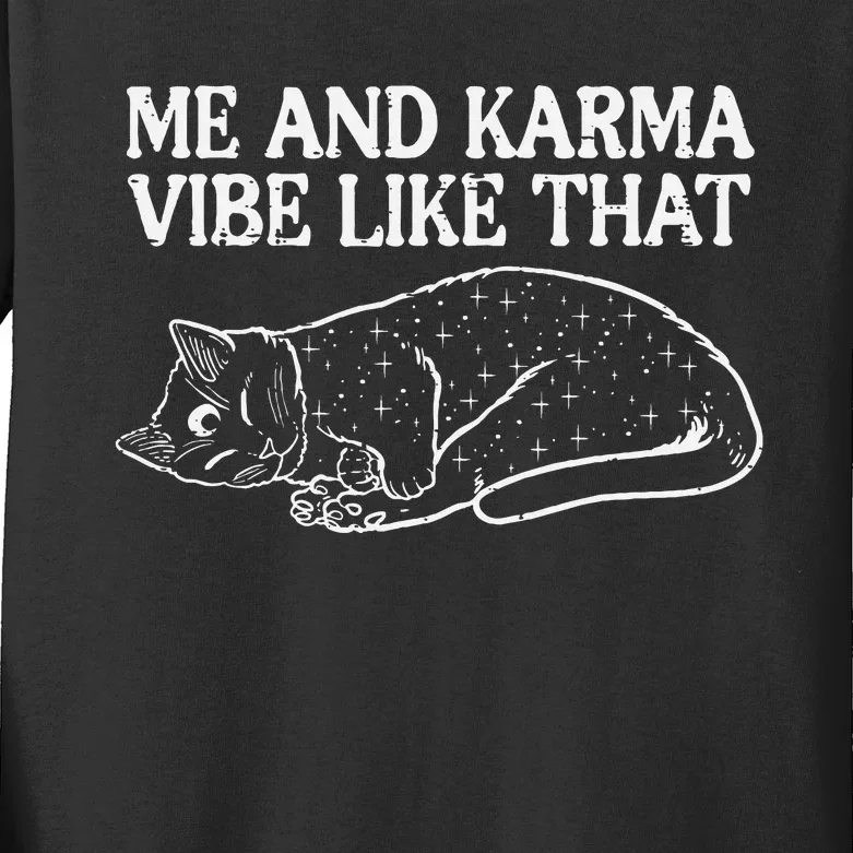 Playful Feline Vibes Hilarious Me and Karma Design Kids Long Sleeve Shirt