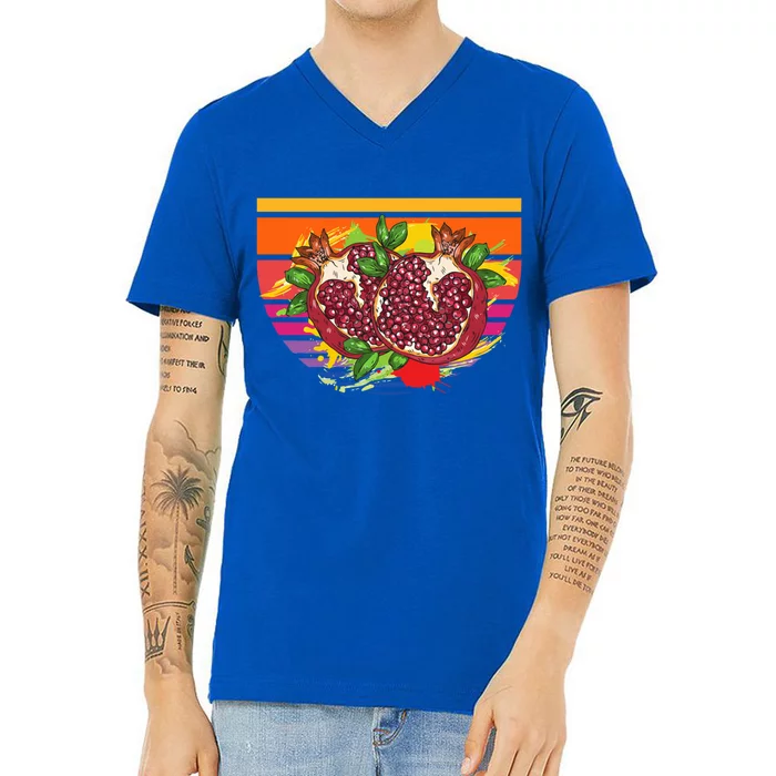 Pomegranate Fruit Vintage Retro Food Lover Funny Gift V-Neck T-Shirt