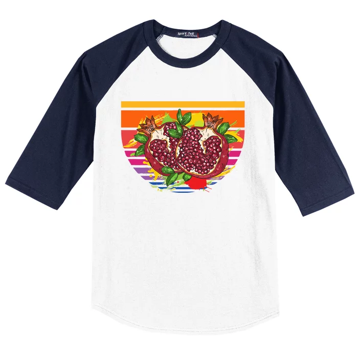 Pomegranate Fruit Vintage Retro Food Lover Funny Gift Baseball Sleeve Shirt