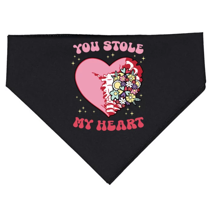 Pink Floral Valentine You Stole My Heart Matching Couple USA-Made Doggie Bandana