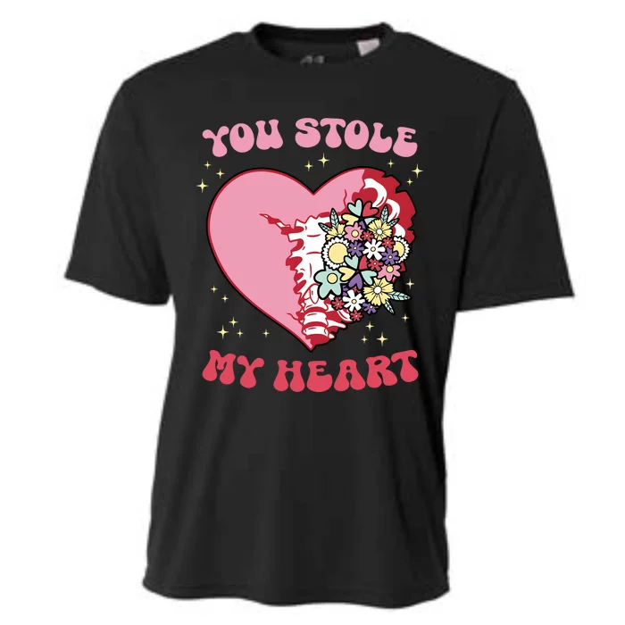 Pink Floral Valentine You Stole My Heart Matching Couple Cooling Performance Crew T-Shirt