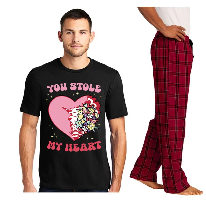 Pink Floral Valentine You Stole My Heart Matching Couple Pajama Set