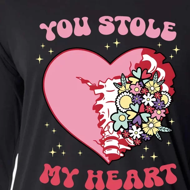 Pink Floral Valentine You Stole My Heart Matching Couple Cooling Performance Long Sleeve Crew