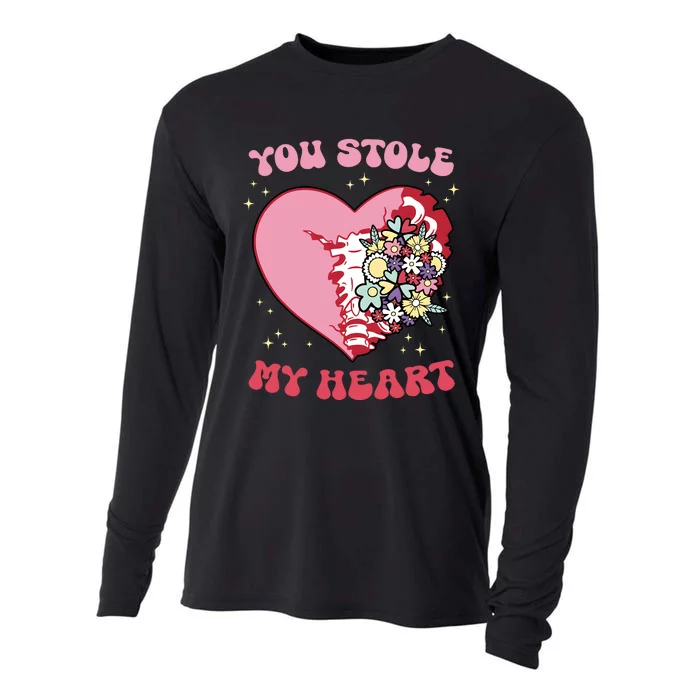 Pink Floral Valentine You Stole My Heart Matching Couple Cooling Performance Long Sleeve Crew