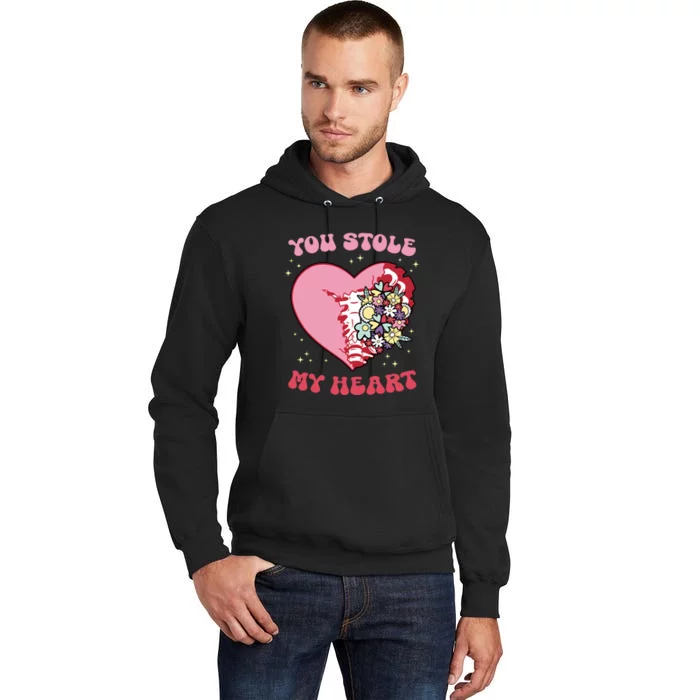 Pink Floral Valentine You Stole My Heart Matching Couple Tall Hoodie