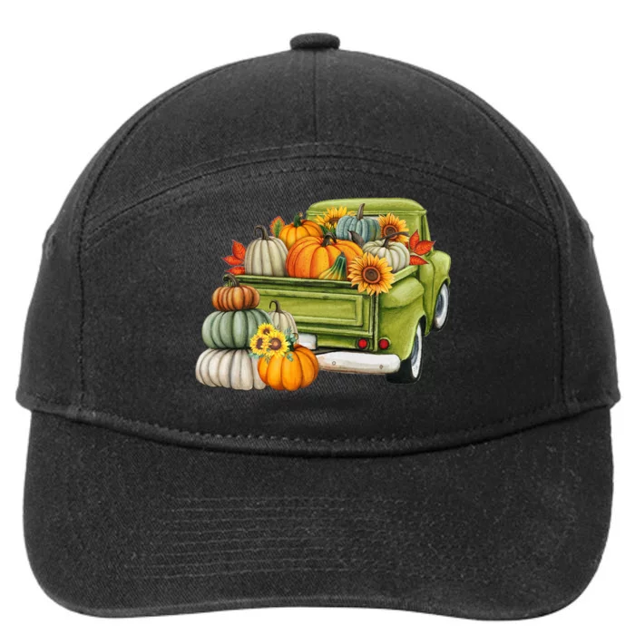 Pumpkin Fall Vintage Truck 7-Panel Snapback Hat