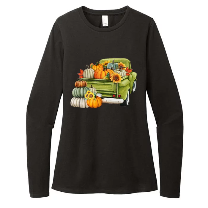 Pumpkin Fall Vintage Truck Womens CVC Long Sleeve Shirt