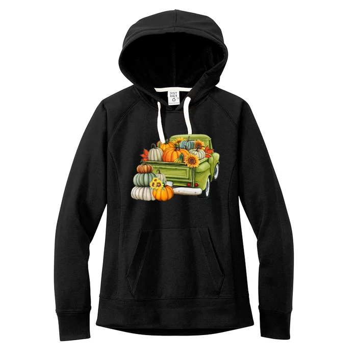 Pumpkin Fall Vintage Truck Women's Fleece Hoodie