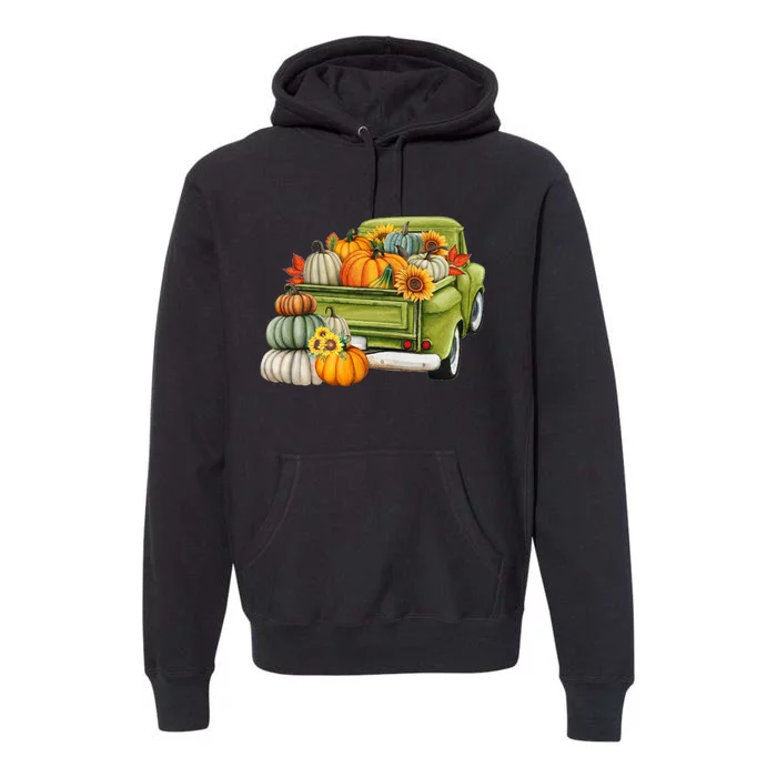 Pumpkin Fall Vintage Truck Premium Hoodie