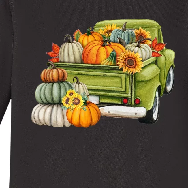 Pumpkin Fall Vintage Truck Baby Long Sleeve Bodysuit