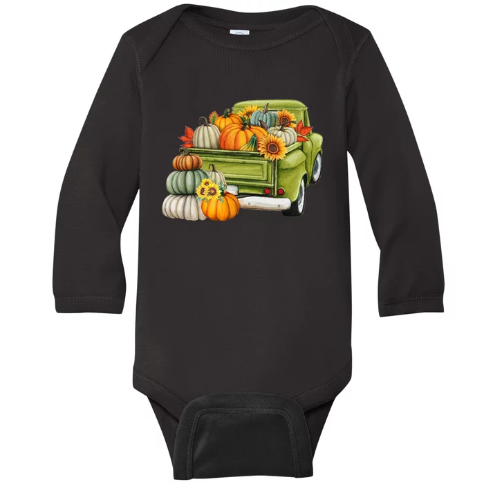 Pumpkin Fall Vintage Truck Baby Long Sleeve Bodysuit