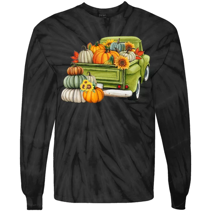 Pumpkin Fall Vintage Truck Tie-Dye Long Sleeve Shirt