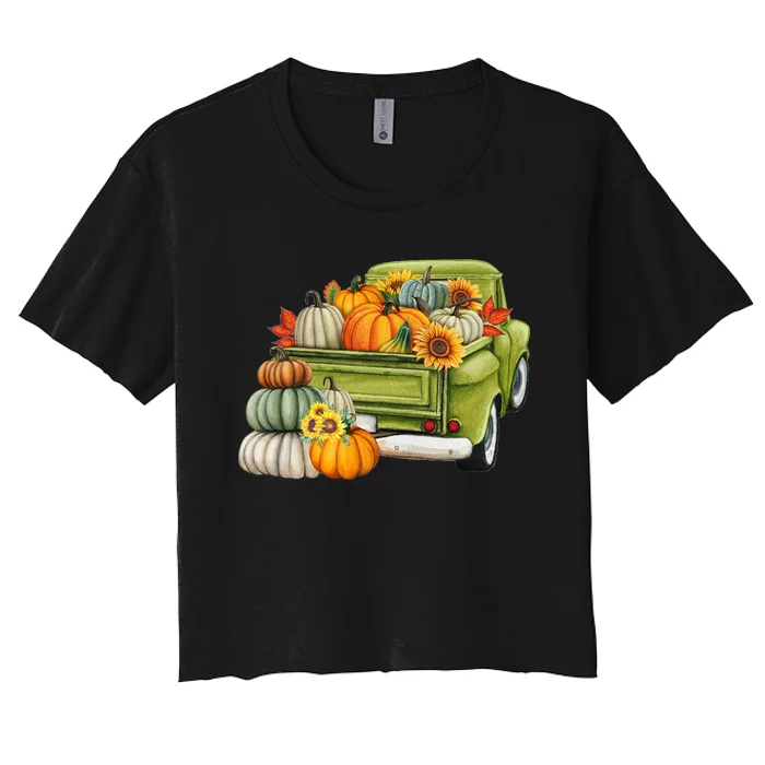 Pumpkin Fall Vintage Truck Women's Crop Top Tee