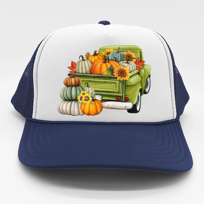 Pumpkin Fall Vintage Truck Trucker Hat