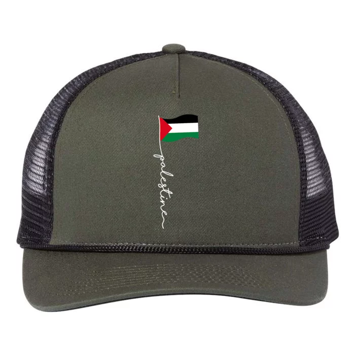 Palestine Flag With Palestine Name For Palestinians & Alquds Retro Rope Trucker Hat Cap