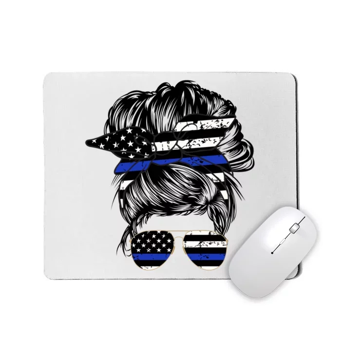 Police Flag Wife Mom Bun Hair Sunglasses Headband Mousepad