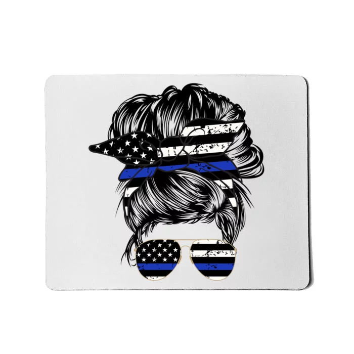 Police Flag Wife Mom Bun Hair Sunglasses Headband Mousepad