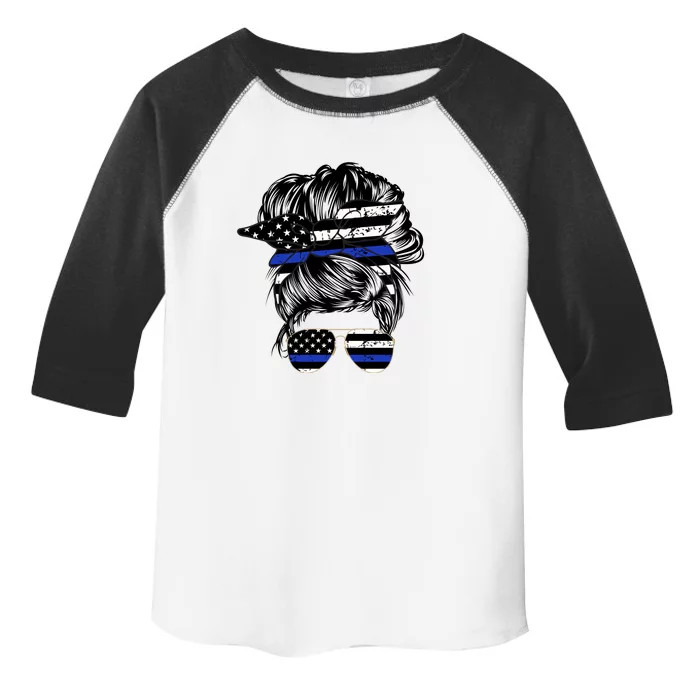 Police Flag Wife Mom Bun Hair Sunglasses Headband Toddler Fine Jersey T-Shirt