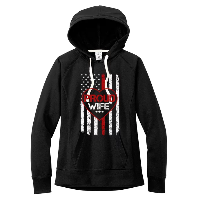 Proud Firefighter Wife American Flag Tee For Fire Wife Gift Women's Fleece Hoodie