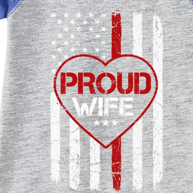 Proud Firefighter Wife American Flag Tee For Fire Wife Gift Infant Baby Jersey Bodysuit