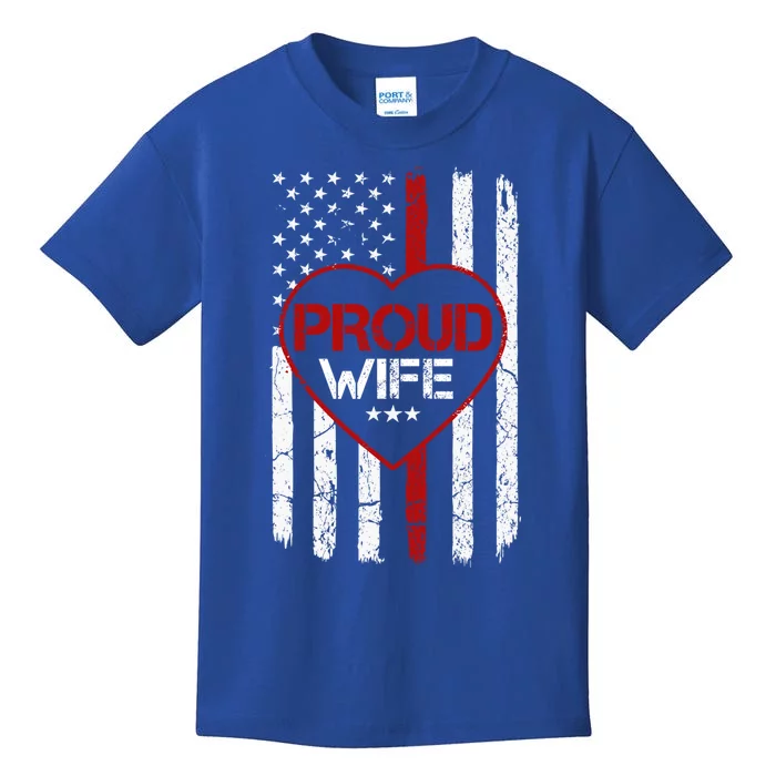 Proud Firefighter Wife American Flag Tee For Fire Wife Gift Kids T-Shirt