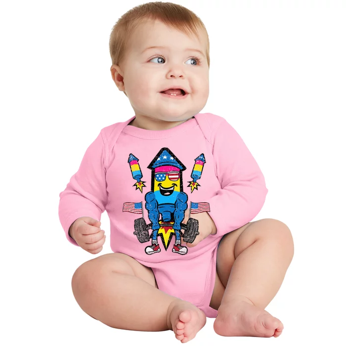 Pansexual Firecracker Workout 4th Of July Lgbtq Pride Baby Long Sleeve Bodysuit