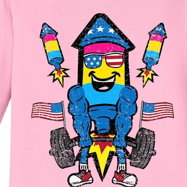 Pansexual Firecracker Workout 4th Of July Lgbtq Pride Baby Long Sleeve Bodysuit